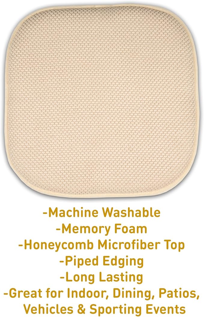 Sweet Home Collection Memory Foam Honeycomb Nonslip Back 16" x16" Chair/Seat Cushion Pad, 4 Pack
