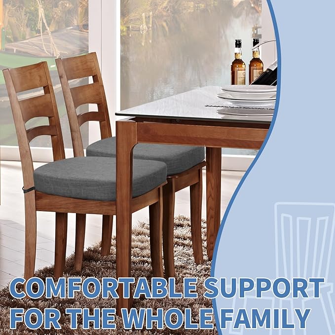 BUYUE Thickened 2.5" Friendly Woven Fabric Dining Chair Cushion, U-Shape High Density Foam Comfortable Chair Pad for Kitchen, Slip Resistant Indoor Seat Cushion (1 Piece, Dark Gray)