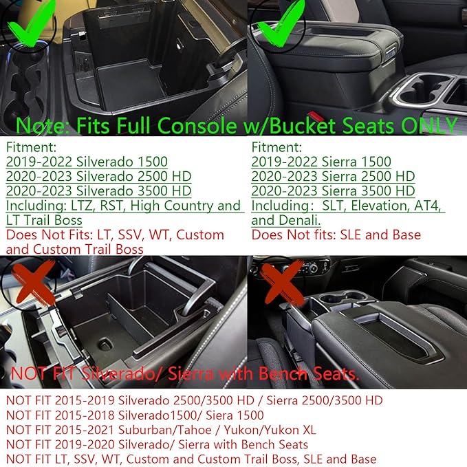 EDBETOS Center Console Organizer Tray and Full Size Center Console Organizer Tray for 2019-2022 Chevy Silverado/GMC Sierra 1500 and 2020-2023 Silverado/GMC Sierra 2500HD 3500HD