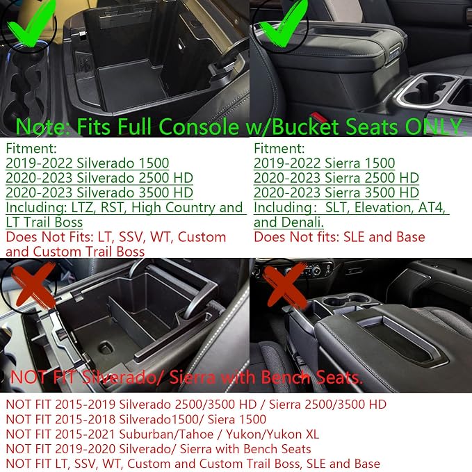 EDBETOS Red Full Size Center Console Organizer and Center Console Tray Fit 2019-2022 Chevy Silverado/GMC Sierra 1500 and 2020-2022 2023 Silverado/Sierra 2500HD 3500HD