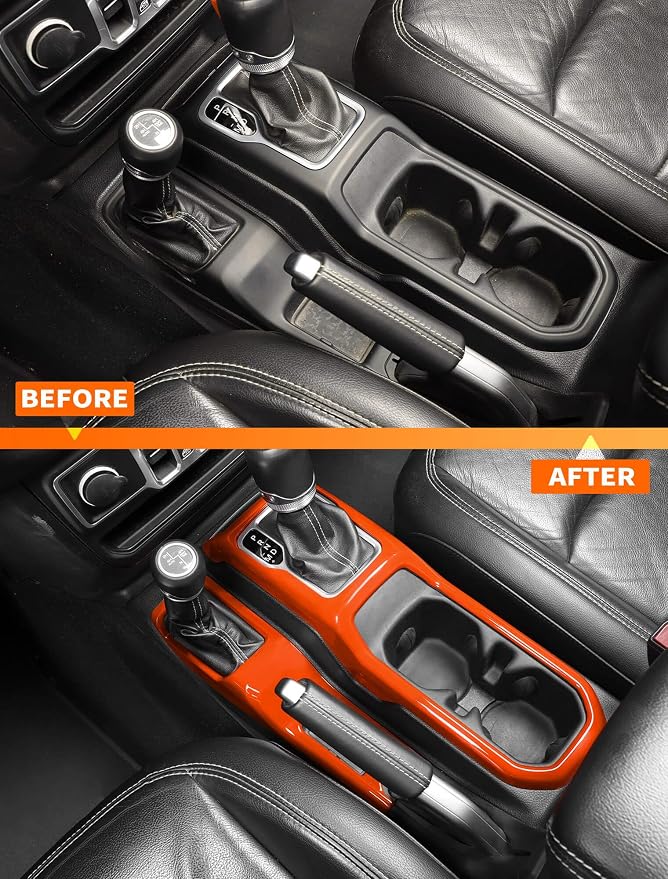 Savadicar Orange Interior Accessories - Gear Shift Panel Trim Set for 2018-Present Jeep Wrangler JL JLU 4XE & Gladiator JT - Solid Color Interior Decor Upgrade Option, 2-Piece