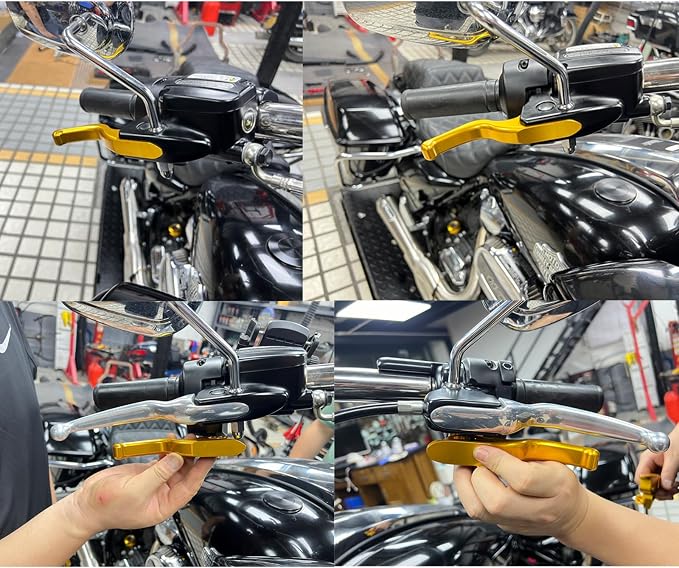 3 Finger 5.9" CNC Shorty Hand Control Lever Kit Brake Clutch Levers Fit for Harley Sportster 1996-2003, Dyna 1996-2017, Softail 1996-2014, Touring 1996-2007(Gold)