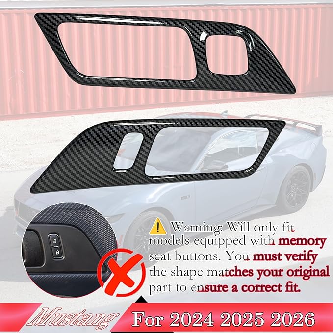 Inner Door Handle Cover，for Ford Mustang 2024-2026 / Shelby GT350 2015-2020 / GT500 2020-2022，ABS Carbon Fiber Decal Interior Trim Cover Accessories (with Memory seat Button Style)
