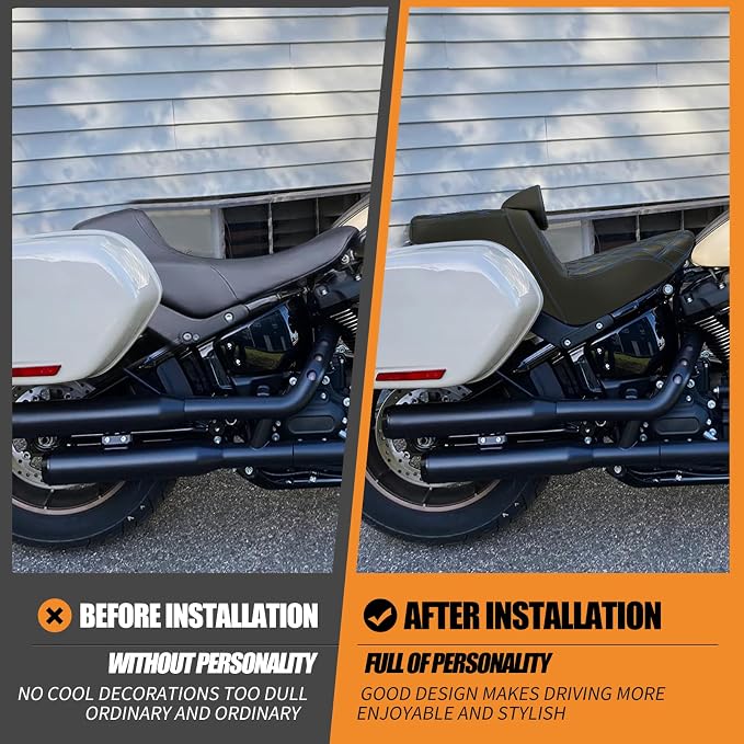 Motorcycles Driver Passenger Seat Cushion Pad One-Piece Seat Leather Pillion with Driver Backrest Fit for Harley Softail Low Rider FXLR FXLRS Sport Glide FLSB 2018-Up (Blue Stitching)