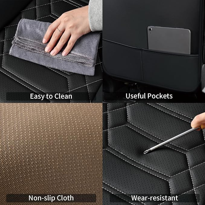RISINGSTAR Silverado Sierra Front Seat Covers Faux Leather, Fit for 2007-2026 Chevy Silverado GMC Sierra 1500/2500HD/3500HD Crew Double Regular Cab(Front Pair, Black&Gray 2 pcs)
