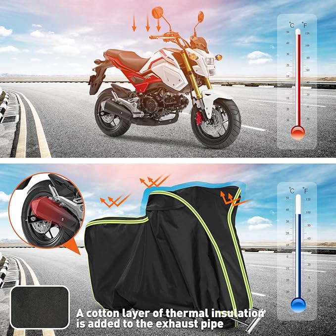 QUNSUNUS Motorcycle Cover for Grom Msx125/Navi/Monkey, All-Weather Motorcycle Cover with Vent Holes and Lock Holes, Waterproof Outdoor Cover with Wind, Sun, UV and Dust Protection