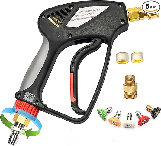 Stubby Pressure Washer Gun with 360° Swivel, 5000 PSI Short Power Washer Gun, 3/8" Quick Connect & M22-14 Fitting, Pressure Washer Spray Gun for Foam Cannon, Car Washing & Detailing