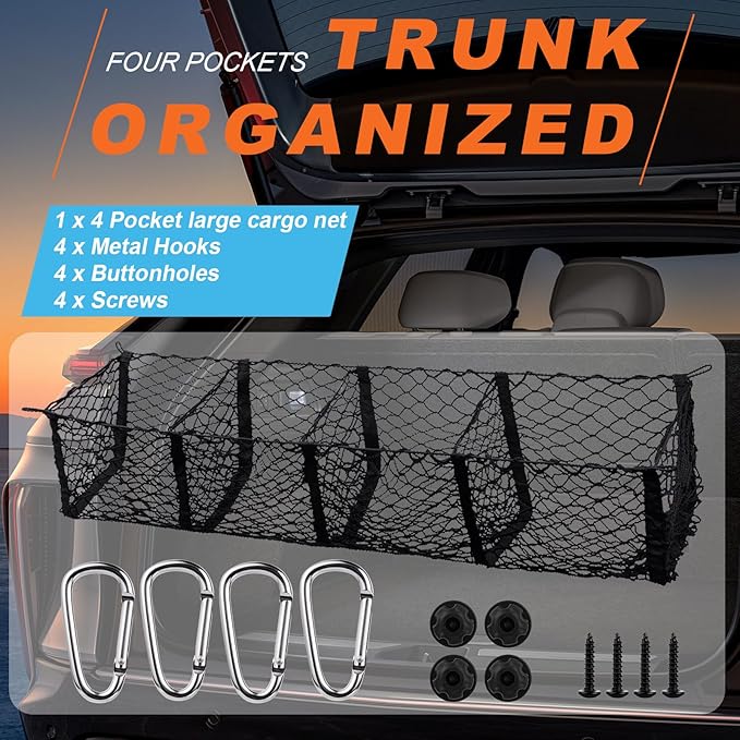 Grocery Net for Truck Bed – Heavy Duty 4-Pocket Cargo Net for Pickup Truck, Elastic Stretchable Truck Bed Storage Net Prevents Groceries from Sliding, Universal Fit for SUV F-150 Tacoma Silverado RAM