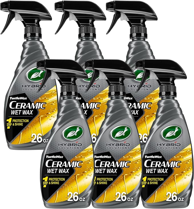 Turtle Wax Hybrid Solutions Ceramic Wet Wax, Spray on Car Wax for 1-Step High Gloss Shine and Ceramic Coating Protection for Paint, Wheels,Glass and More, Extreme Water Beading, 26 oz (Pack of 6)