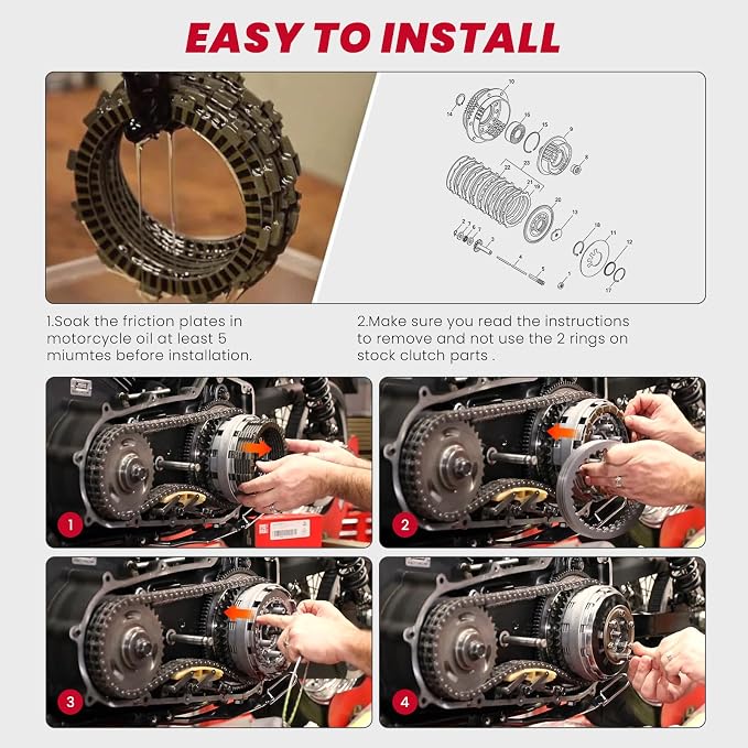 Twin Cam Extra Plate Friction Steel Clutch Kit compatible with Harley Softail Touring Dyna Trike Twin Cam models 98-17, Evolution 1340 models 1998-1999 Replace of P/N 37980-10, 307-30-10013