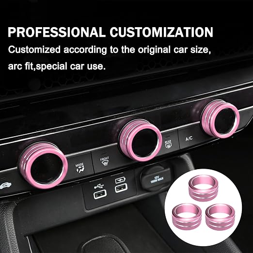 Knob Covers for Honda Civic Accessories 2026 2025 2022-2024 for CRV 2026 2025-2023 for Acura Integra 2025 2024 2023 Hazard Warning Lights, AC, Air Vent, Audio, Push Start Button Cover Ring 12Pcs(Pink)