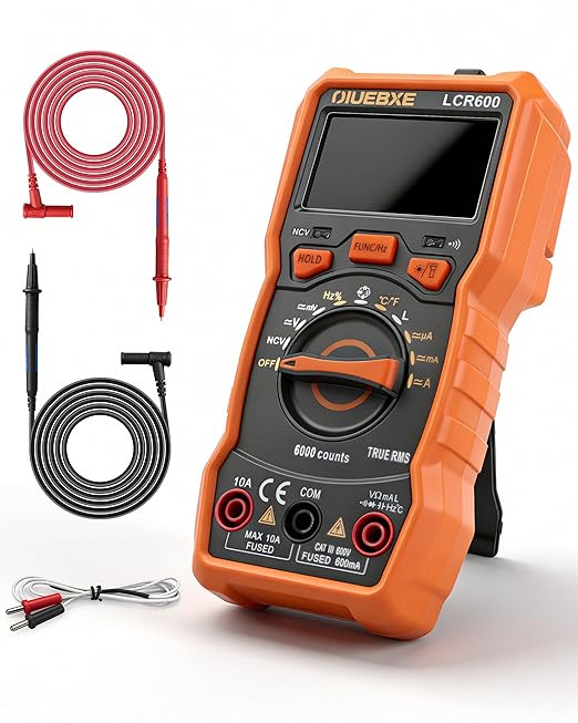 LCR600 Fast Testing Digital Multimeter with Inductance Meter, Auto-Ranging LCR Tester for DIY Electronics, AC/DC Voltage Current, Resistance, Capacitance, Frequency,Temperature