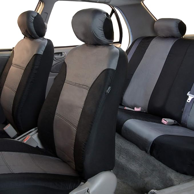 FH Group FB065115 + F11306 Classic Khaki Seat Covers (Gray) Full Set – Universal Fit for Cars Trucks & SUVs