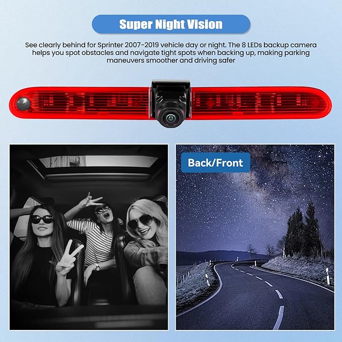Camecho Top Rear Backup Camera Rear View Compatible for Peugeot Partner/Citroen Berlingo 2008-2020 Van Truck AHD IR Night Vision Waterproof Roof Mount Reversing Brake Light Parking Assist Replaces