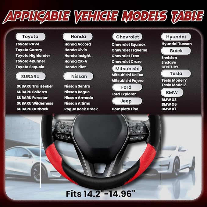 Soft Leather Steering Wheel Cover with Breathable Design and Anti-Slip Grip, Specially Designed for 14.5-15.2 inch Circular Steering Wheels