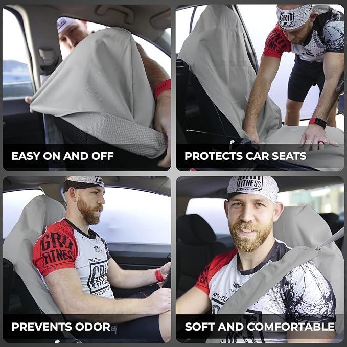 EliteSport Front Seat Cover and Backseat Cover - Gray Washable Car Seat Towel and Back Seat Protector for All Vehicles - Universal Car Seat Protectors from Sweat, Food, Dirt
