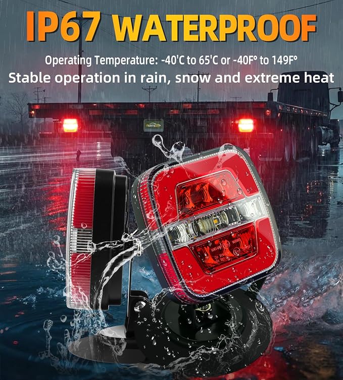 Upgraded Wireless Trailer Lights Magnetic, Rechargeable Tow Light Kit with Adjustable Mounting, LED Tail Brake Turn Reverse Lights, Type-C Charging, IP67 Waterproof for Truck, RV, Boat, Camper