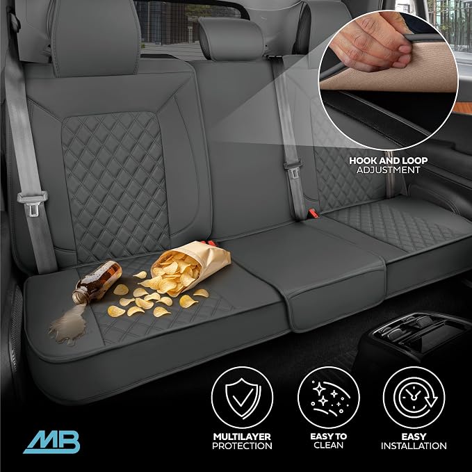 MotorBox Haven Series Napa Leather Seat Covers for Cars, Lux Edition Diamond Stitched Full Set Seat Covers, Premium PU Leatherette Gray Car Seat Covers for Cars Trucks SUVs