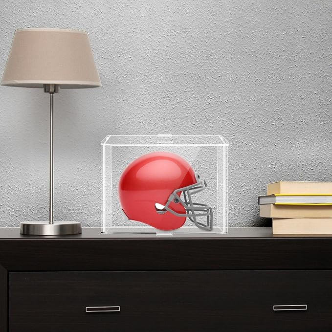 2 Pack Mini Helmet Display Case Clear Acrylic Football Baseball Helmet Display Box Holder Transparent Cube Organizer Stand for Collecting Sports Memorabilia Toy 7.3 x 5.4 x 5.4''