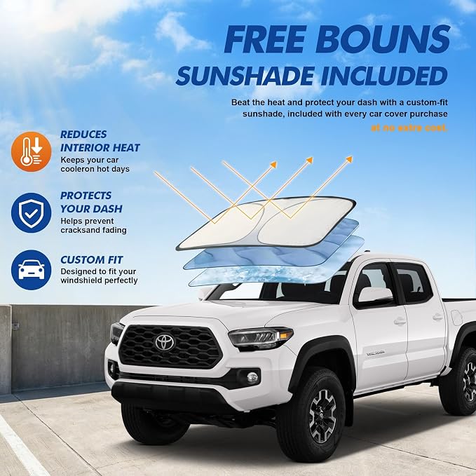 Car Cover Waterproof All-Weather,Heavy-Duty Outdoor Full Exterior Automobiles Truck(Length up to 210 inch) with Windshield Sun Shade Universal Fit Nissan Frontier,Ford F100,Chevy S10 etc