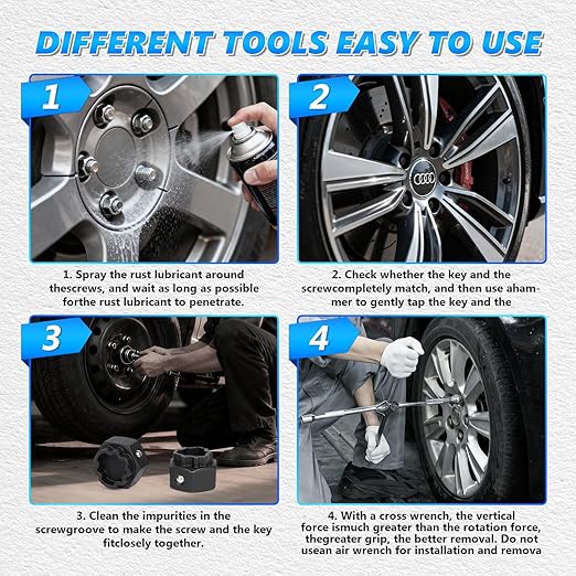 BELEY Spline Wheel Lock Lug Nuts Key Socket Automotive Wheel Anti-Theft Screws Remover Socket Keys Remover Kit (22pcs for Audi)