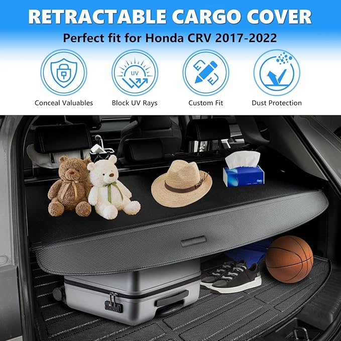 MIALUTY® Cargo Cover for 2017-2022 Honda CRV Retractable Trunk Cover CRV Accessories Anti-Peeping Anti-Theft Privacy Screen,Trunk Luggage Shield Shade Carbon Fiber Texture
