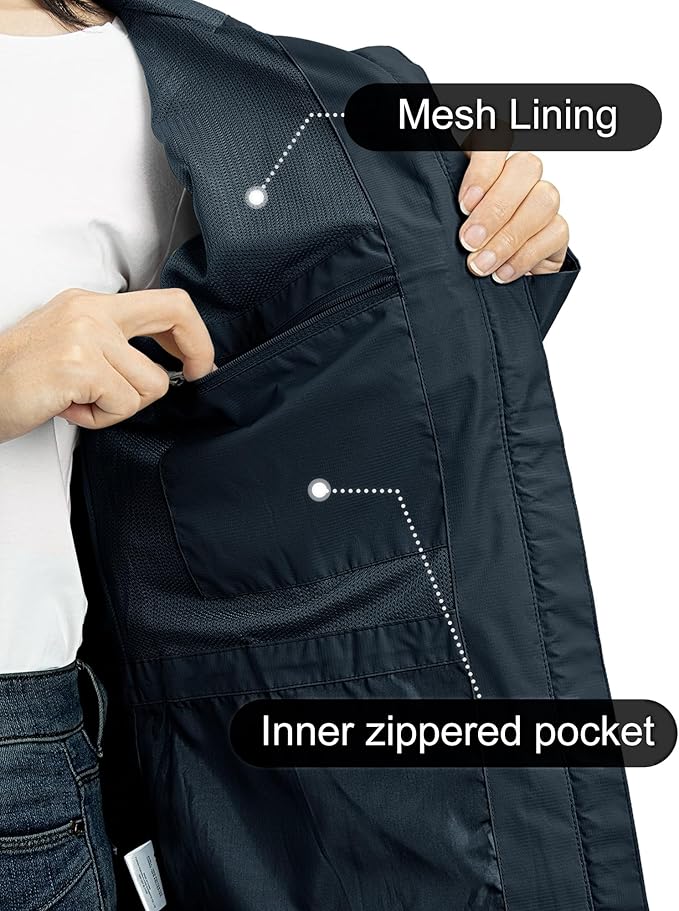 Outdoor Ventures Packable Rain Jacket Women Lightweight Waterproof Raincoat with Hood Cycling Bike Jacket