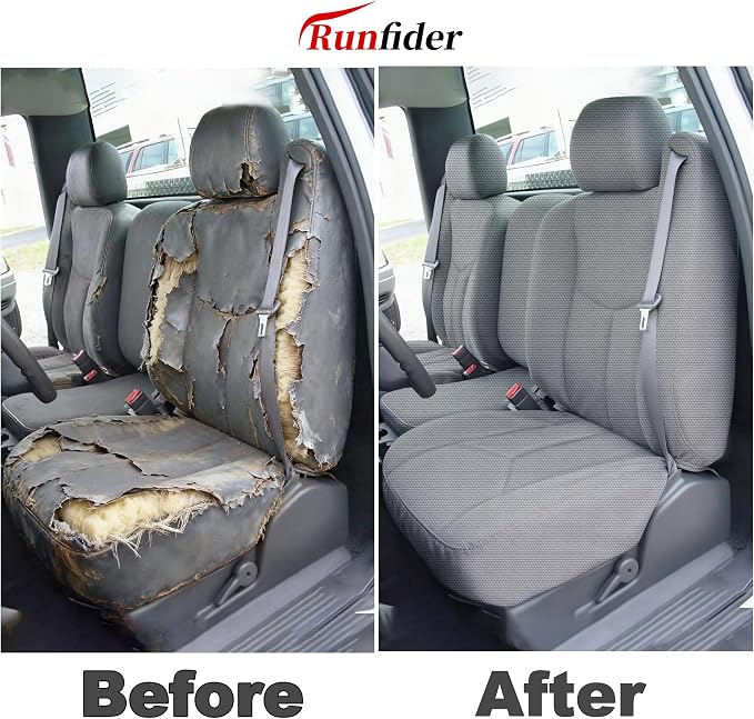 Seat Covers for Chevy Silverado & GMC Sierra 1500 1999 2000 2001 2002 2003 2004 2005 2006 Heavy Duty Cloth Protector Interior Accessories，Waterproof & Machine Washable-Gray (Front)