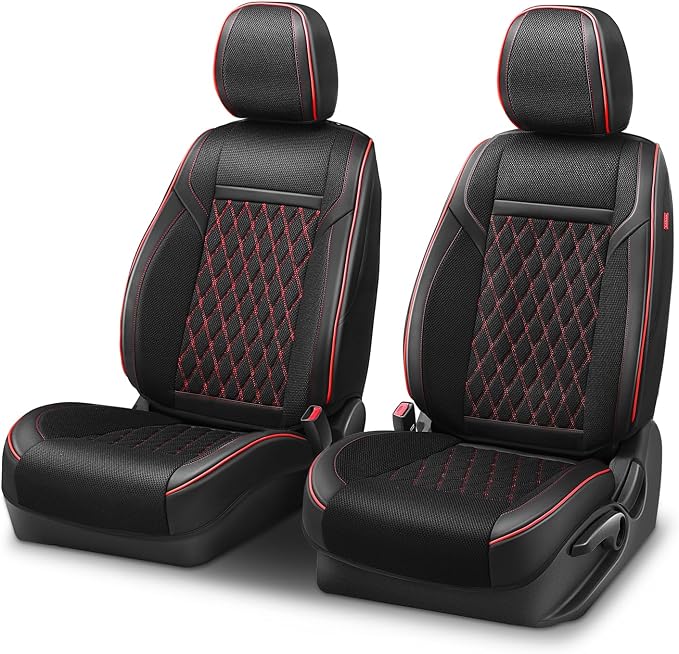 Auto Dynasty Car Seat Covers Front Set, Anti-Slip Automotive Interior Covers with Storage Pocket, Breathable Car Seat Protectors, Airbag Compatible, Fit Most Vehicles, Diamond Stitch Mesh Black (2Pcs)