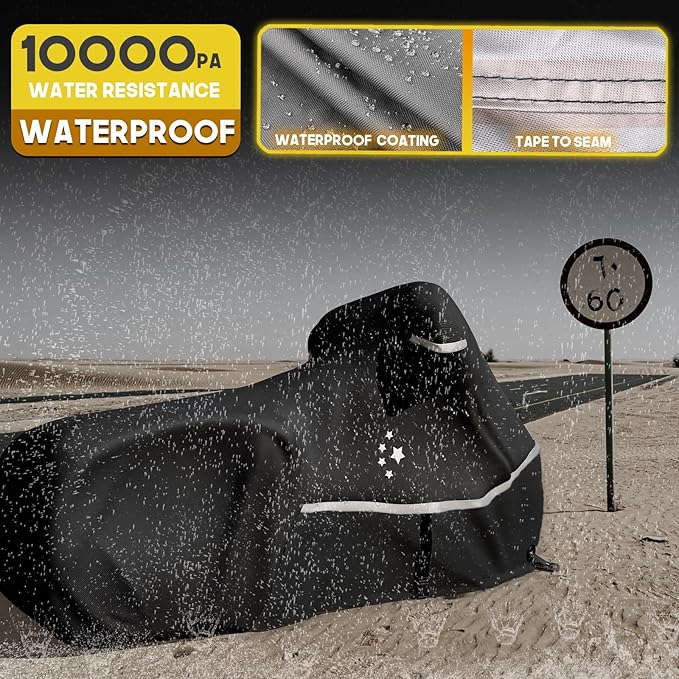 Motorcycle Cover 420D Heavy Duty All Season Universal Weather Waterproof Outdoor Protection 96" XXL Vehicle Cover/Black