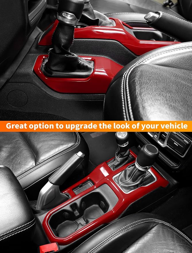 Savadicar Red Interior Accessories - Gear Shift Panel Trim Set for 2018-Present Jeep Wrangler JL JLU 4XE & Gladiator JT - Solid Color Interior Decor Upgrade Option, 2-Piece