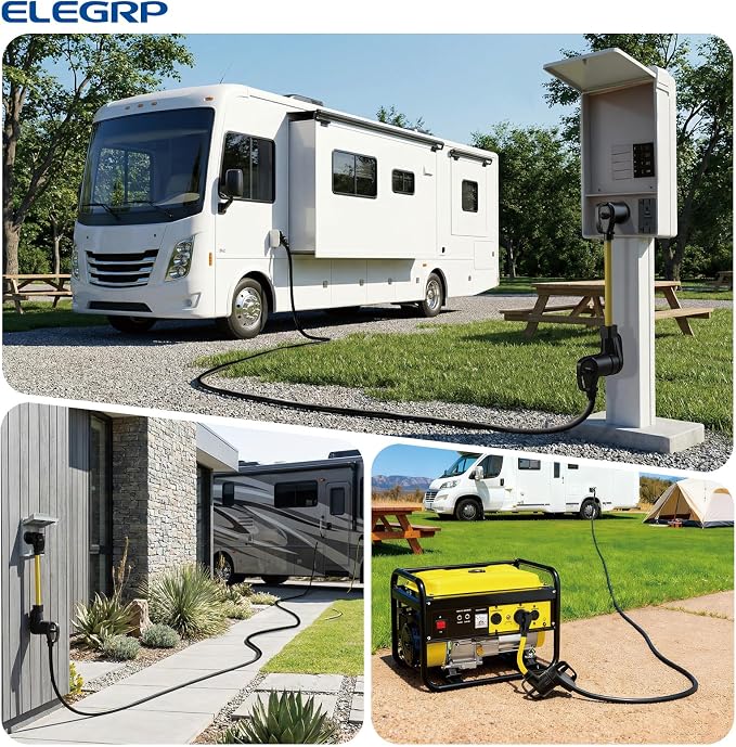 ELEGRP 30 Amp to 50 Amp RV Adapter Cord 12", NEMA TT-30P Male to 14-50R Female, Heavy Duty Dogbone Electrical Converter for Campers, Travel Trailers, Motorhomes - STW 10/3 Gauge, UL Standard Compliant
