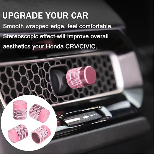 Knob Covers for Honda Civic Accessories 2026 2025 2022-2024 for CRV 2026 2025-2023 for Acura Integra 2025 2024 2023 Hazard Warning Lights, AC, Air Vent, Audio, Push Start Button Cover Ring 12Pcs(Pink)