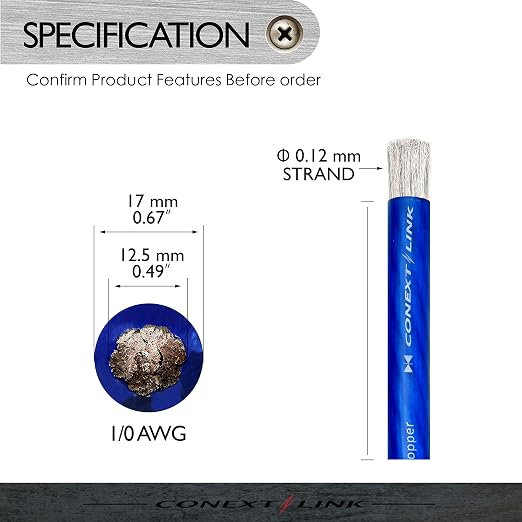 20 FT 1/0 AWG 0 GA Full Gauge Battery Power Cable Ground Wire Frost Blue OFC Copper
