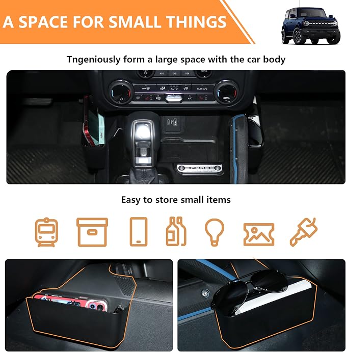 Center Console Shifter Organizer Tray + Front Rear Door Handle Storage Box for 2021 2022 2023 2024 2025 New Ford Bronco 4 Door Interior Accessories 5 Pack Black