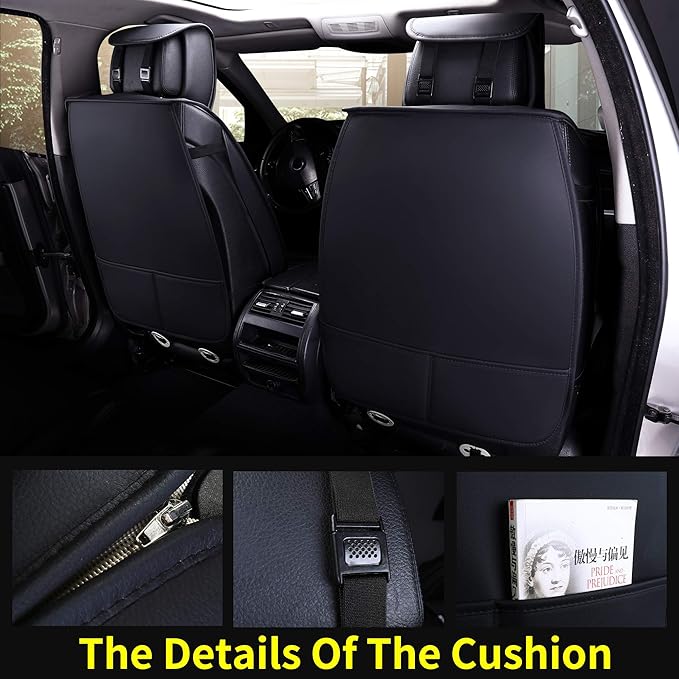 Aierxuan Car Seat Covers Full Set Universal Fit for Honda Civic Accord CRV, Toyota Camry Prius Rav4, Kia, Lexus, Nissan, Mazda, Jeep Cherokee and Most Cars, with Waterproof Leather (Black and White)