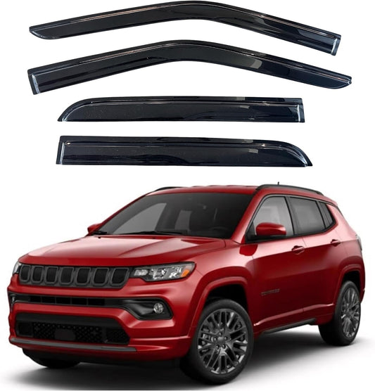 KPY Window Visor Compatible with Jeep Compass 2017-2024, 4PC Rain Guard Side Window Vent Deflectors Tape-On Mugen Style, 2017 2018 2019 2020 2021 2022 2023 2024