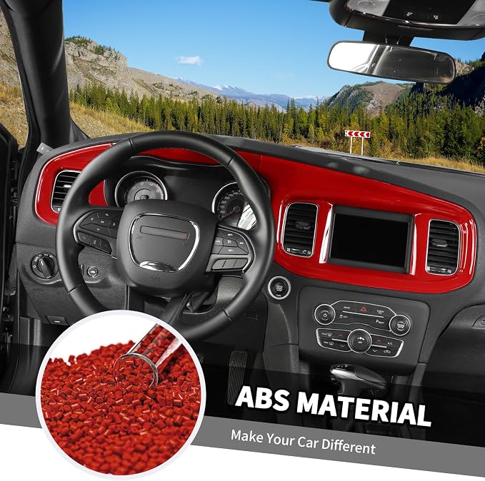 Jimen Fit for Dodge Charger 2015-2023, Center Console Dash Instrument Panel & Gear Shift Cover Trim (Red)