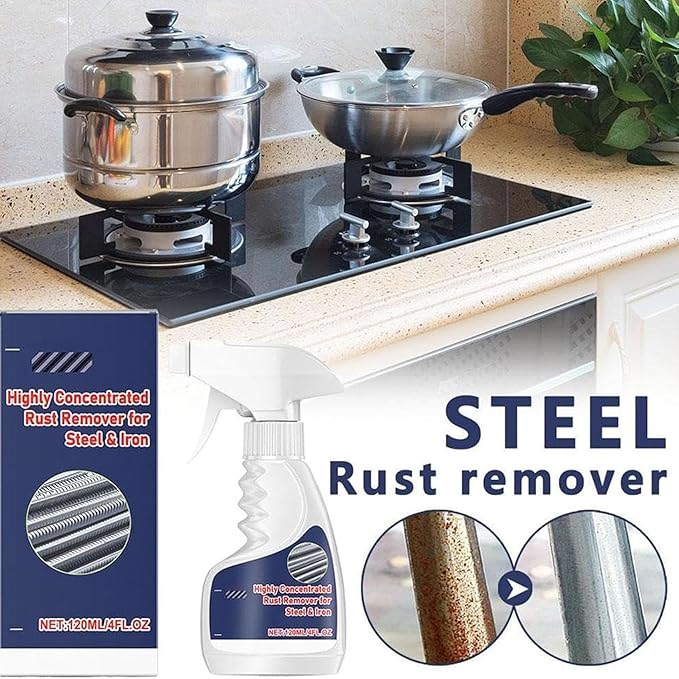 Highly Concentrated Steel Rust Remover, 2026 Upgraded Multipurpose Rust Remover Spray for Metal, Powerful Stainless Steel RustRemover, for Tools, Stainless Steel, Automotive Parts (2pcs)