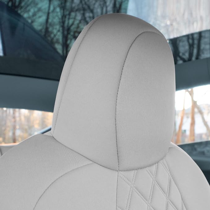 FH Group Custom Fit Car Seat Covers Specifically Made for 2020-2025 Tesla Model Y Ultraflex Neoprene Water Resistant Automotive Seat Covers - Front Set Solid Gray