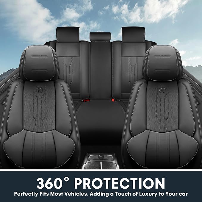 AOOG Seat Covers Custom Fit for Dodge Ram 1500/2500/3500 2002-2026 Faux Leather Seat Cover Set Compatible with Crew, Regular, Quad, Mega Cab, Waterproof Car Truck Cushions (Black, Flat, Full Set)