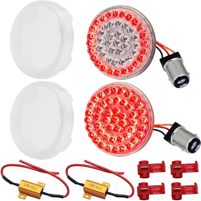 Eagle Lights 8748RTS-C-LR 2" Rear LED Turn Signals with Halo Running Lights and Brake Lights Compatible With Harley Davidson® Motorcycles - 1157 Base/Red/Add Clear Lenses/Add Load Resistors