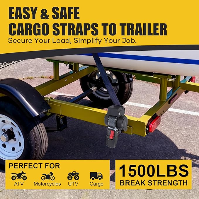 Ayaport Retractable Transom Tie Down Straps 1in X 10ft Tie Down Straps to Trailer- 1500lbs Break Strength, Medium Duty Bolt-on Ratchet Straps for Cargo, Boat, Motorcycles, ATV, 2pk