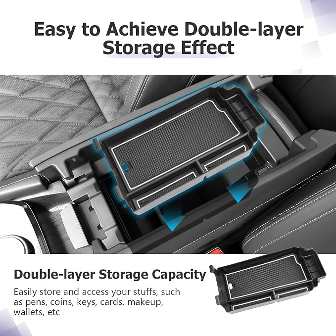 LUWU 2025 2026 Rogue Center Console Organizer for 2021 2022 2023 2024 2025 2026 N issan Rogue Accessories Armrest Console Storage Box Insert Tray ABS Material White-trim