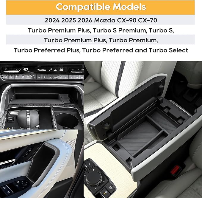 LFOTPP for Mazda CX-90 CX-70 Center Console Organizer for 2024 2025 2026 Mazda CX-90 CX-70 Middle Armrest Storage Tray Insert, OEM Fit, Non-Slip Waterproof 6PCS Interior Accessories