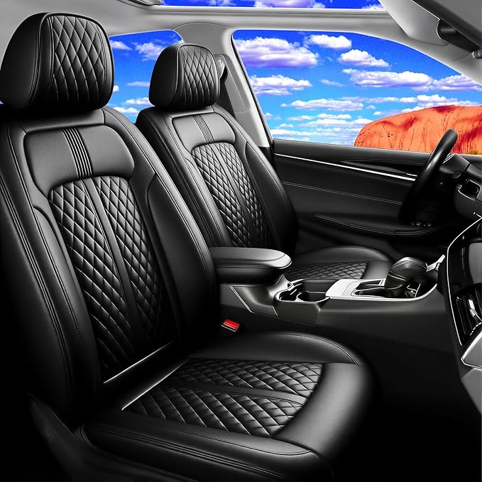 Fit LaCrosse Car Seat Covers for Select Buick LaCrosse 2005-2019 - Premium Full Coverage Leather, Airbag Compatible, Waterproof & All Weather Breathable Seat Cushion Protector, Full Set, Black