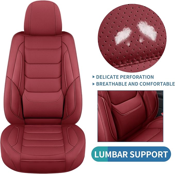 Front Seat Covers for Cars Breathable Leather Seat Covers Waterproof Seat Protectors Universal Fit for Most Automotive Cars SUV Trucks (Red, Front Pair)