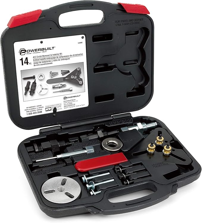 Powerbuilt Air Conditioning Clutch Remove and Install Tool kit, AC Compressor Clutches Remover and Installer, Holding Tools, Storage Case - 948995,Silver