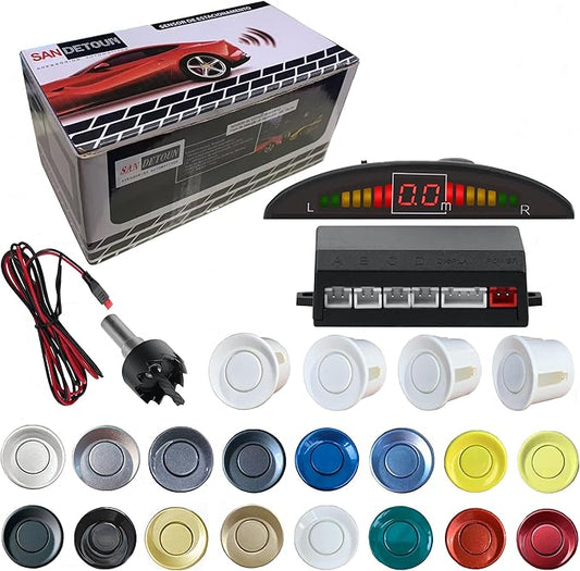 Parking Sensor Kit Backup Sensor Kit Reverse Sensor for Car 18 Color Options for Probes Adjustable Alarm Volume Professional Sensore de Reversa para Carro Safe Driving Assistant（White）