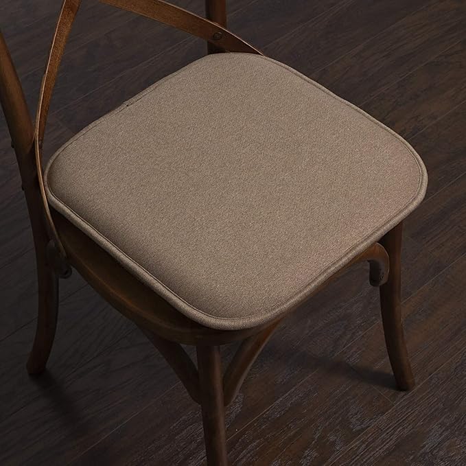 Sweet Home Collection Chair Cushion Memory Foam Pads Honeycomb Pattern Slip Non Skid Rubber Back Rounded Square 16" x 16" Seat Cover, 2 Pack, Charlotte Taupe